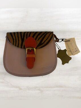Sonuka Pink Leather Crossbody with Zebra-Print Flap
